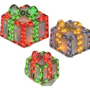 Holiday Lighted Christmas Presents Gift Boxes Window Silhouettes Flat Set of 3